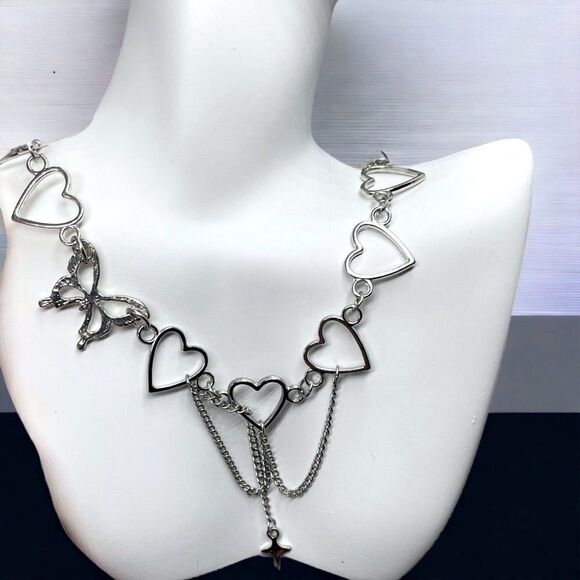 Silver Heart & Butterfly / Cross Dangle Necklace l New - Picture 1 of 11